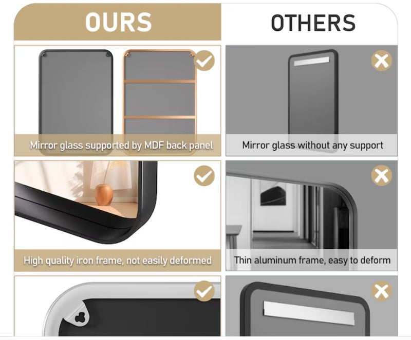 Clavie Bathroom Mirrors Wall Mirror Accents Rectangle Gold Framed 24" x 20"