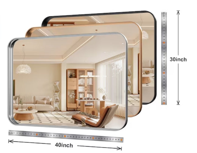 Clavie Bathroom Mirror Wall Accent Rectangle Gold Framed 40" x 30"