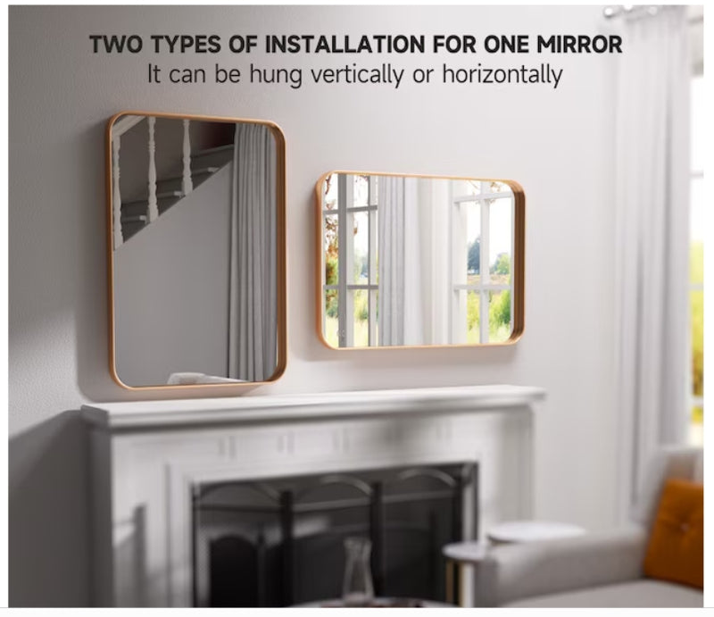 Clavie Bathroom Mirrors Wall Mirror Accents Rectangle Gold Framed 24" x 20"