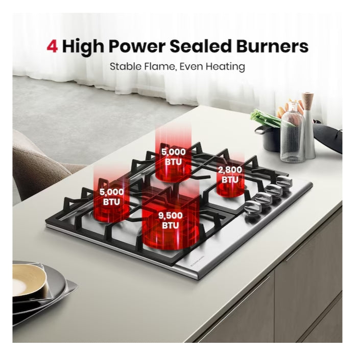 GASLAND Gas Stovetop 24-in 4 burners Stainless steel Gas Cooktop