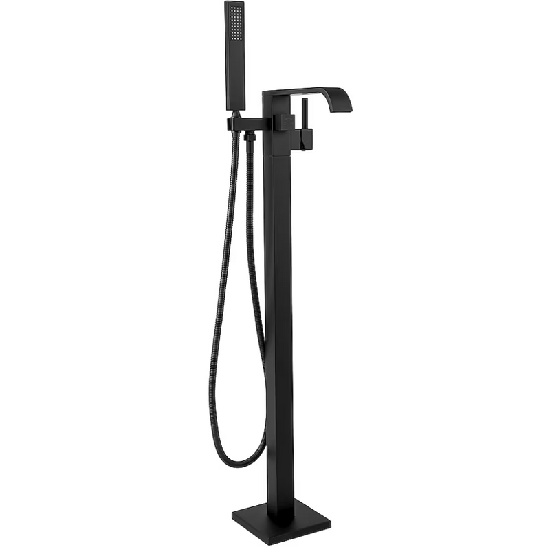 AKDY Matte Black 1-handle Freestanding Low-arc Bathtub Faucet with Hand Shower