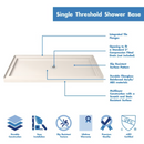 DreamLine SlimLine  Biscuit Single Threshold Rectangle Shower Pan Base (Center Drain)