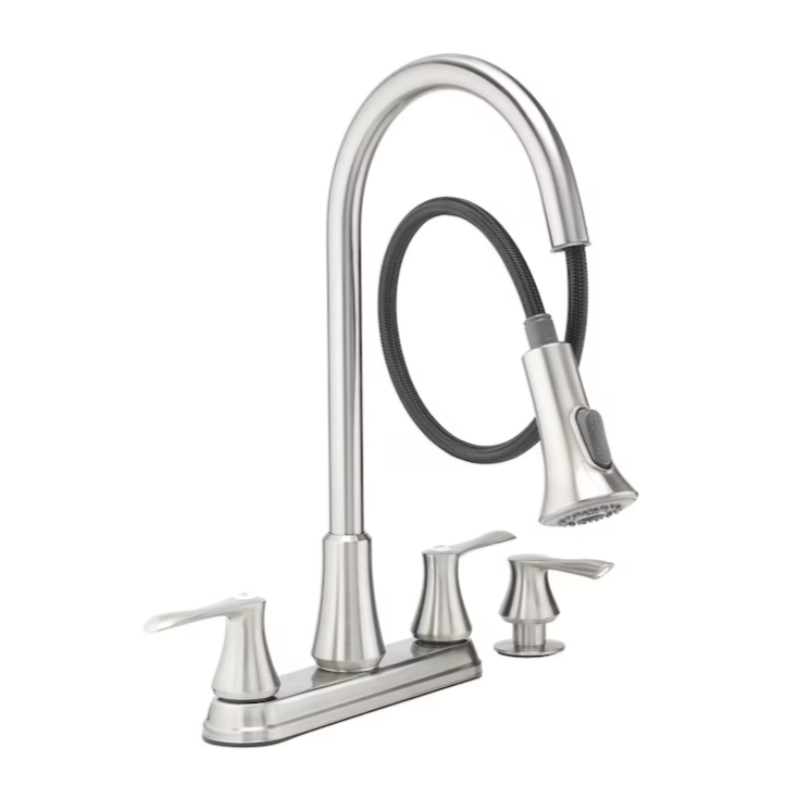 Project Source Stainless Steel Double Handle Deck-mount Pull-down Kitchen Faucet with Sprayer