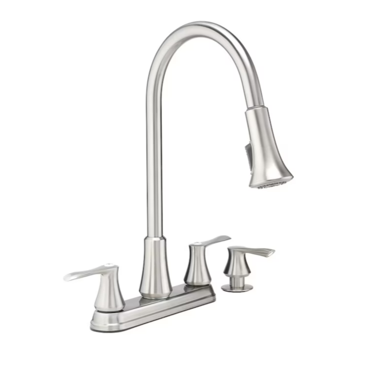 Project Source Stainless Steel Double Handle Deck-mount Pull-down Kitchen Faucet with Sprayer