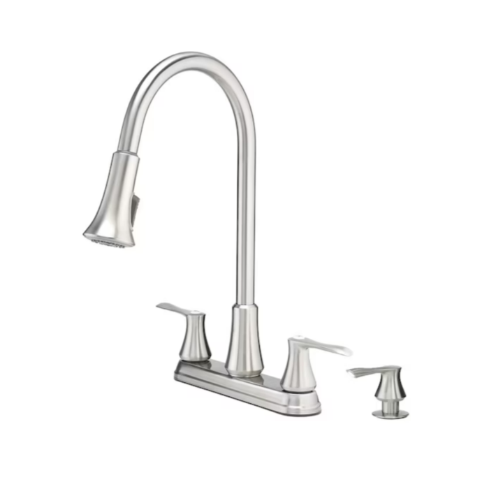 Project Source Stainless Steel Double Handle Deck-mount Pull-down Kitchen Faucet with Sprayer