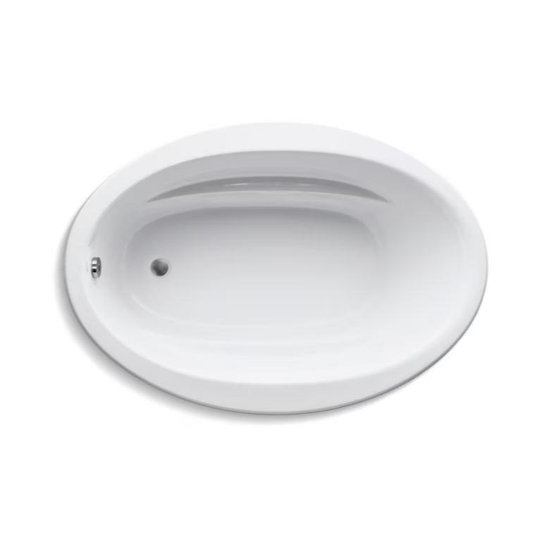 KOHLER Sunward White Acrylic Oval Drop-in Soaking Bathtub -Reversible Drain