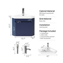 WONLINE 22" Dark Bule Undermount Single Sink Floating Bathroom Vanity