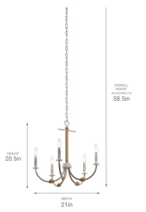 Kichler Minnow 5 -Light Distressed White Coastal Chandelier
