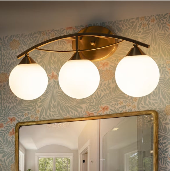 LLHZSY 24.4-in 3 -Light Brushed Gold Mid-Century Vanity Light