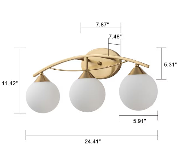 LLHZSY 24.4-in 3 -Light Brushed Gold Mid-Century Vanity Light
