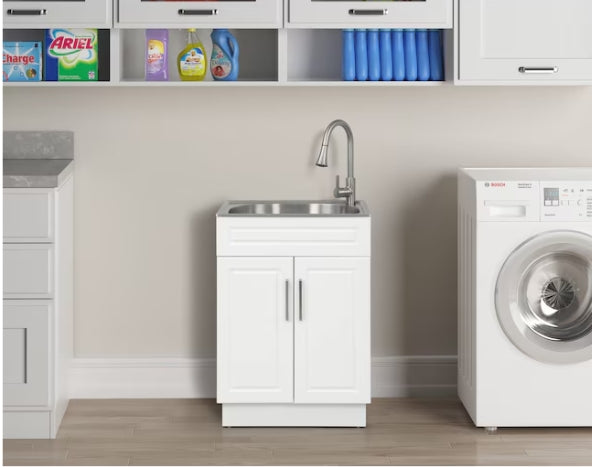 Style Selections Basin White Freestanding Utility Tub With Cabinet With Drain With Faucet