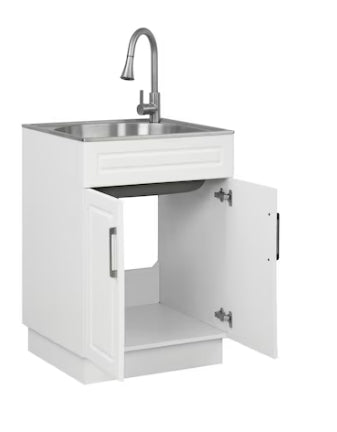 Style Selections Basin White Freestanding Utility Tub With Cabinet With Drain With Faucet