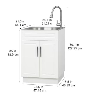 Style Selections Basin White Freestanding Utility Tub With Cabinet With Drain With Faucet