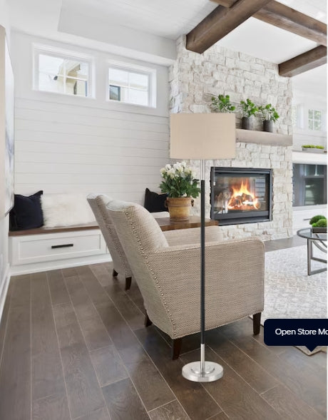 Allen + Roth Brushed Nickel Shaded Floor Lamp Floor Lamp With Linen Shade