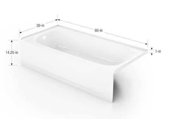 MAAX Pro Steel 30-in x 60-in White Porcelain Enameled Steel Rectangle Alcove Soaking Bathtub ( Left Drain )