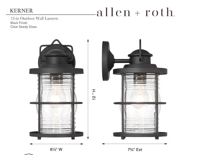 Allen + Roth Kerner 1 -Light 12-in H Matte Black Hardwired Outdoor Wall Light
