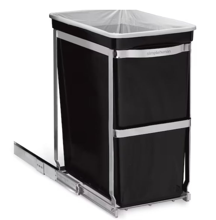 Simplehuman Under Counter Pull-Out, 30 Liter Black Plastic Indoor Kitchen Lidless Trash Can