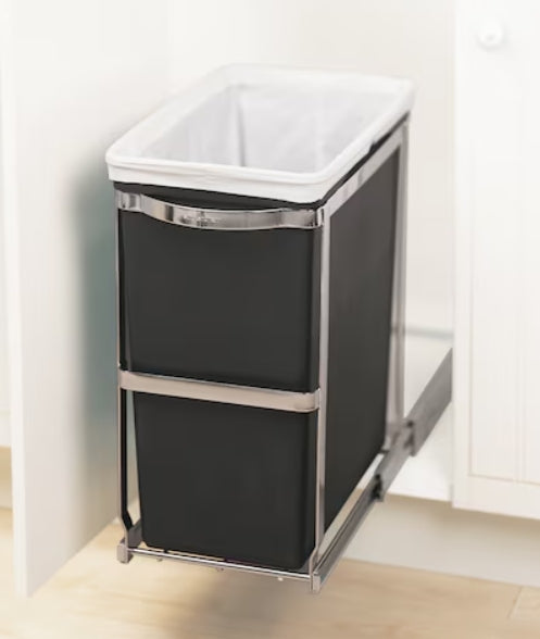 Simplehuman Under Counter Pull-Out, 30 Liter Black Plastic Indoor Kitchen Lidless Trash Can