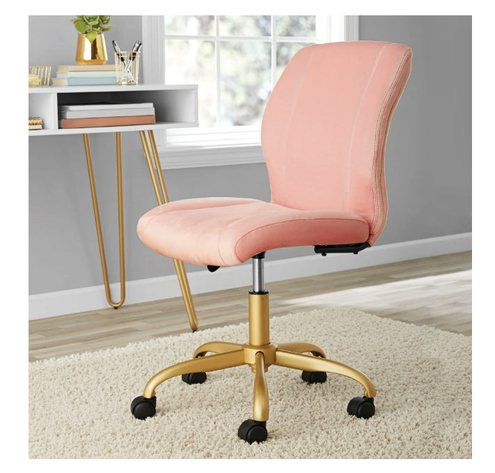 Mainstays Plush Velvet Office Chair, Pearl Blush
