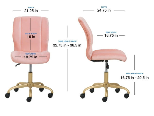 Mainstays Plush Velvet Office Chair, Pearl Blush