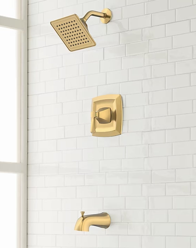 Allen + Roth Chesler Brushed Gold 1-Handle Single Function 3.54-in Square Bathtub And Shower Faucet with Valve