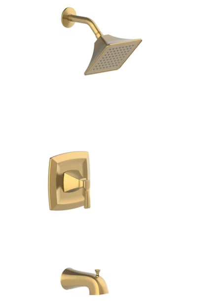 Allen + Roth Chesler Brushed Gold 1-Handle Single Function 3.54-in Square Bathtub And Shower Faucet with Valve