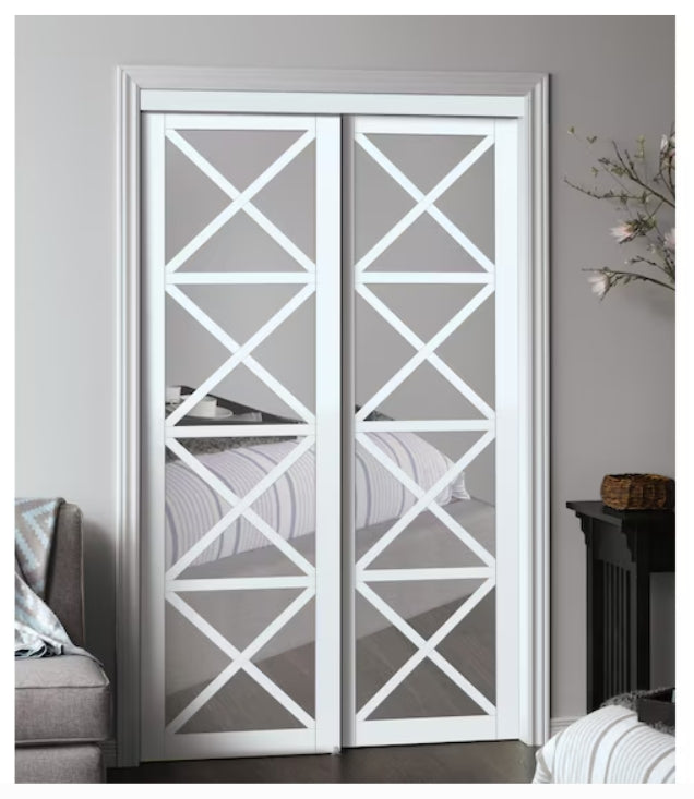 RELIABILT Euro 60" x 80" White Multi-X Mirrored glass Prefinished MDF Closet Sliding Door