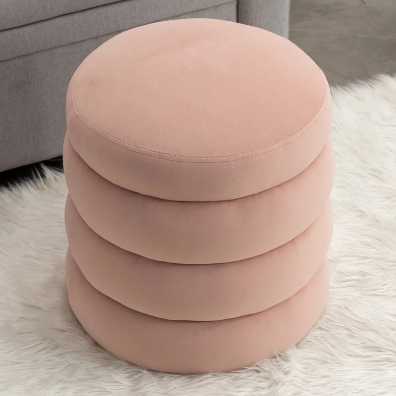 Velvet Round Ottoman, Upholstered Footrest Stool, Pink