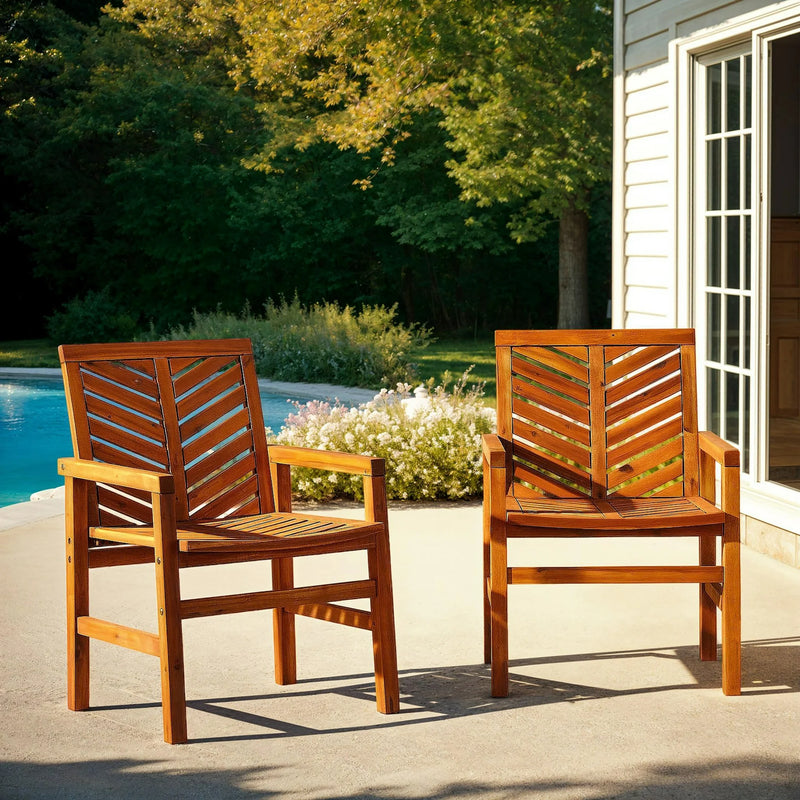Walker Edison Solid Acacia Wood Chevron Outdoor Chair, 2pk - Brown