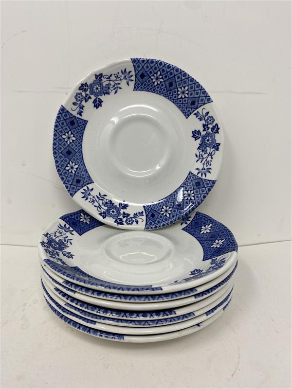Blue and White Traditional Porcelain Saucer Plates - Set of 8 - 6" Diameter