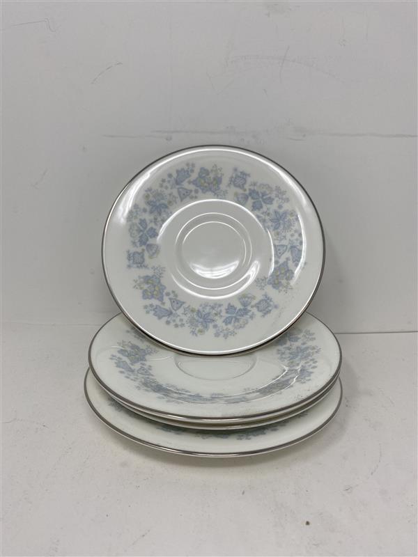 Delicate Blue Floral Porcelain Saucer Plates - Set of 4 - 6" Diameter