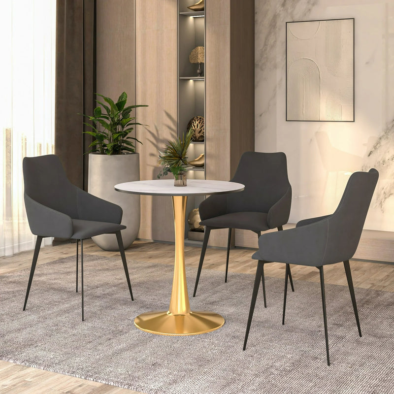 LeisureMod Round Dining Table Modern 24" Wood Tabletop with Gold Steel Pedestal Base