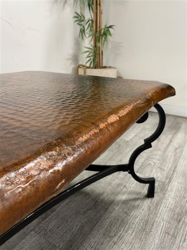 Hammered Copper Coffee Table with Iron Scroll Base