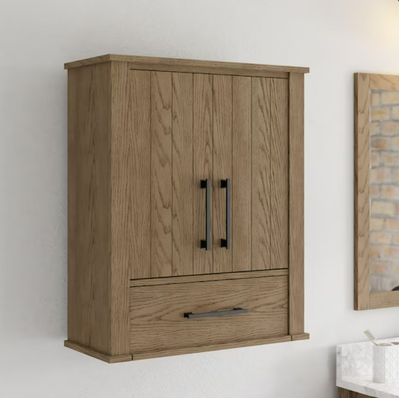 allen + roth Brawley 24-in Rustic Oak Close Bathroom Wall Cabinet