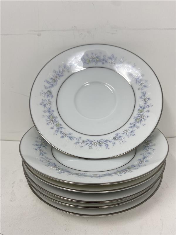 Elegant Blue Wildflower Porcelain Saucer Plates - Set of 6 - 6" Diameter