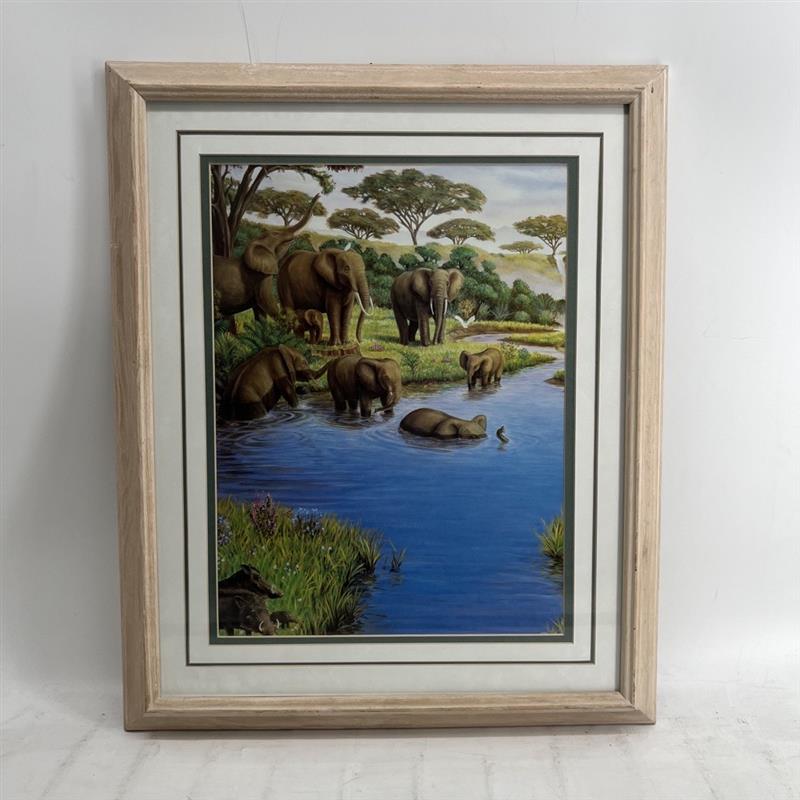 Elephant Herd wildlife nature Painting