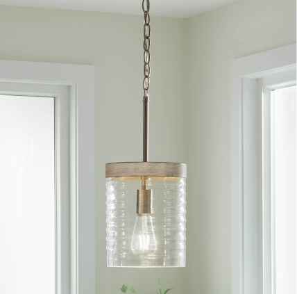 Kichler Maritime Brushed Nickel Coastal Ribbed Glass Cylinder Mini Hanging Pendant Light