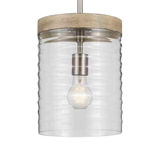 Kichler Maritime Brushed Nickel Coastal Ribbed Glass Cylinder Mini Hanging Pendant Light
