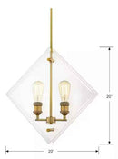 20 in. 2-Light Aged Brass Pendant Beveled Glass Panels Vintage Bulbs Included