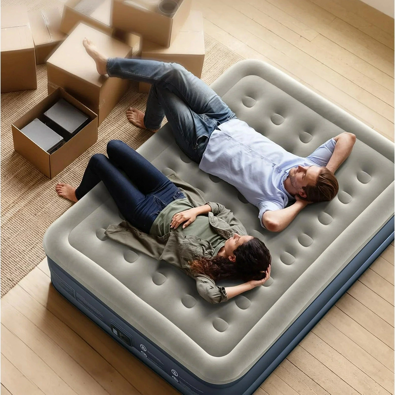 iDOO Air Mattress, Inflatable Airbed w/ Built-in Pump (Queen Size 18")