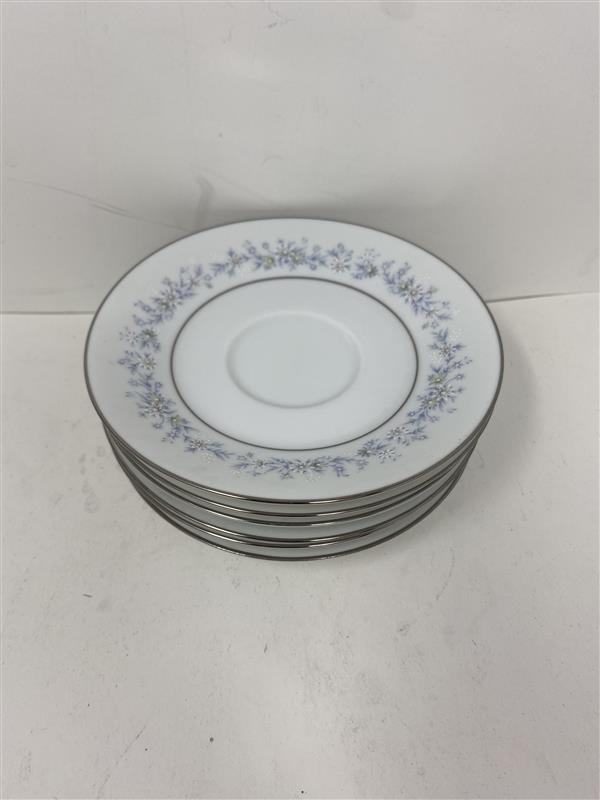 Elegant Blue Wildflower Porcelain Saucer Plates - Set of 6 - 6" Diameter