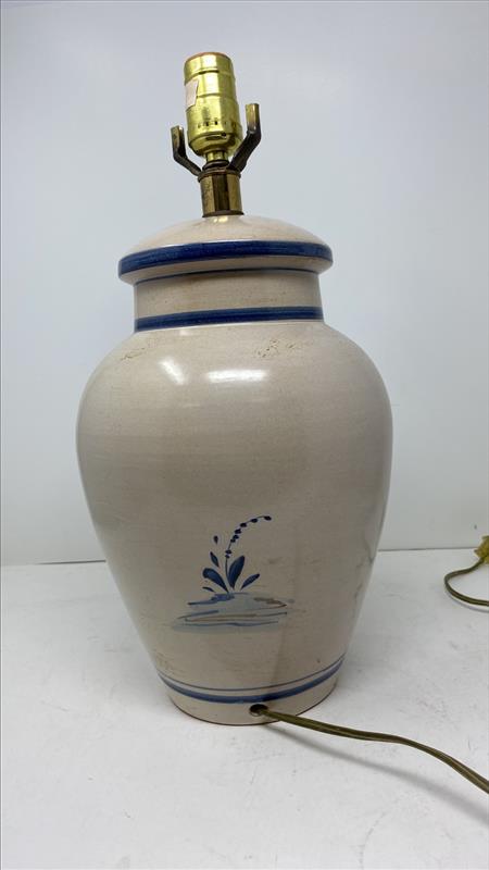 Stoneware Table Lamp Base with Blue Floral Design