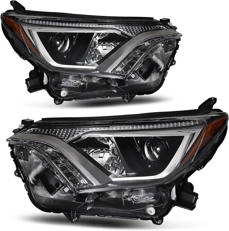 Dreenfl 2016-2018 Toyota RAV4 Headlight Assembly Driver and Passenger Side (Black Housing Amber Reflector)