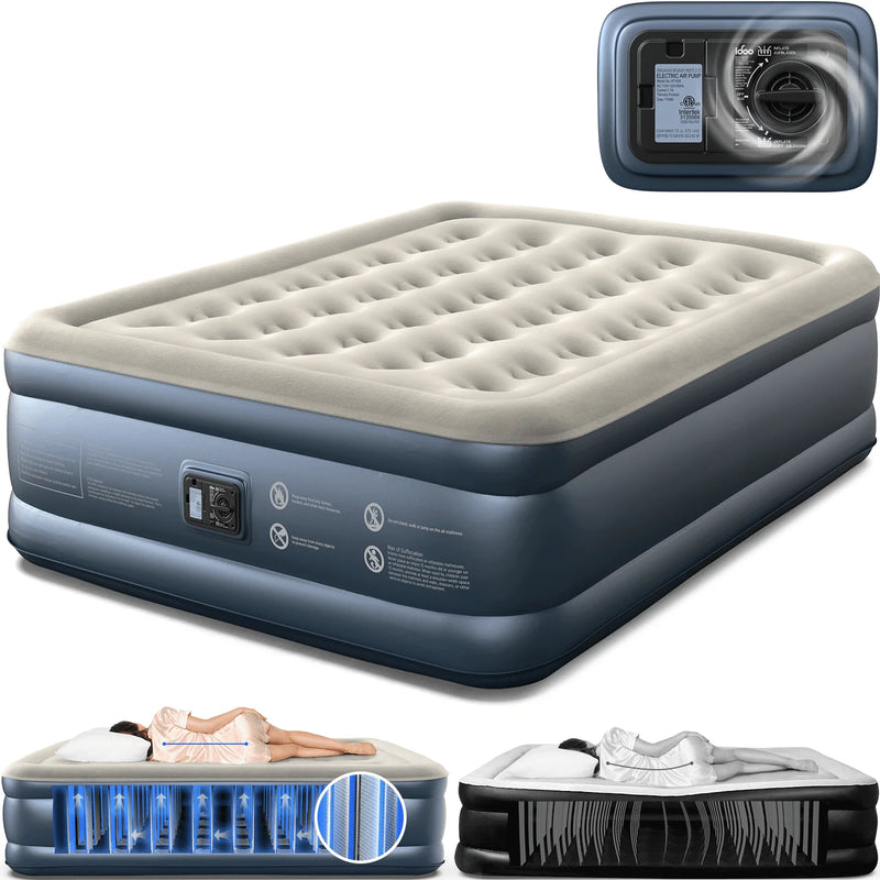 iDOO Air Mattress, Inflatable Airbed w/ Built-in Pump (Queen Size 18")