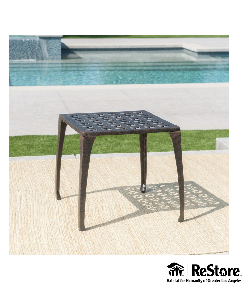 Kata Outdoor Square Cast Aluminum Side Table, Bronze