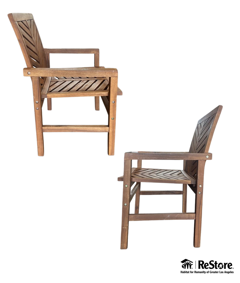Walker Edison Solid Acacia Wood Chevron Outdoor Chair, 2pk - Brown