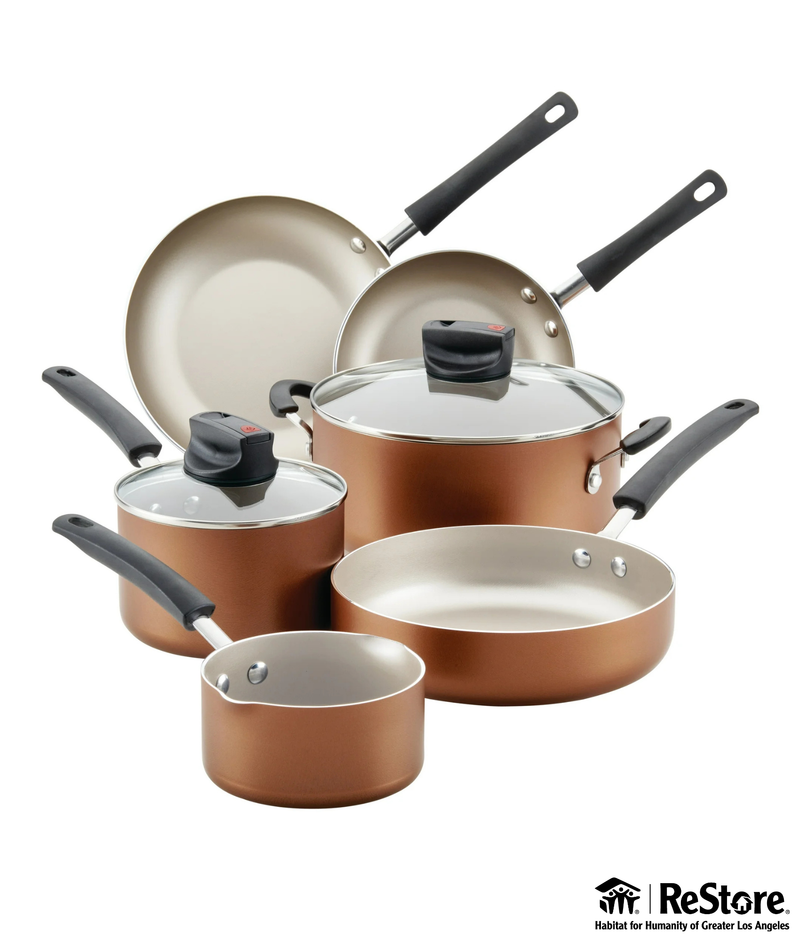 Farberware Easy Clean Steam Vent 14 Piece Nonstick Pots and Pans Set, Copper