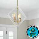 20 in. 2-Light Aged Brass Pendant Beveled Glass Panels Vintage Bulbs Included