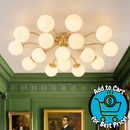 Sputnik 40" W 16-Light Opal Glass Brass Semi-Flush Mount