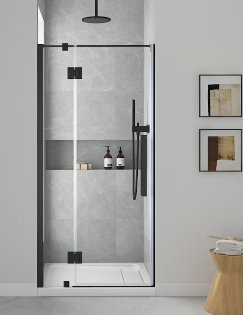 OVE Decors Niko 34-in to 36-in x 73.9-in Single Frameless Hinged Matte Black Soft Close Alcove Shower Door